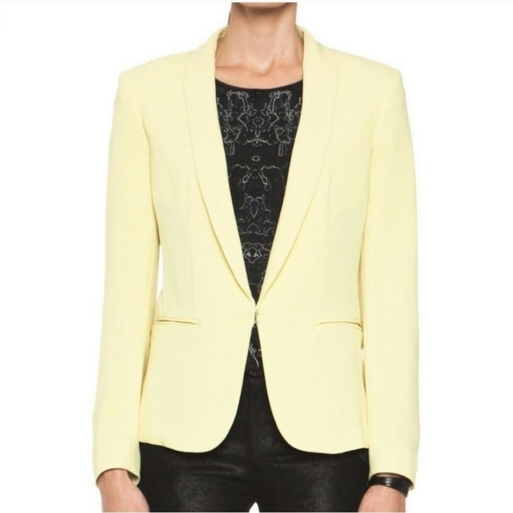 RAG and BONE Sliver Tuxedo Jacket Chartreuse Yellow Blazer Pockets Sz 10